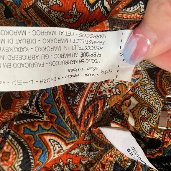 Zara Brown Orange Boho Paisley Print Flare Leg Pants Bloggers Fav Medium - Picture 9 of 11